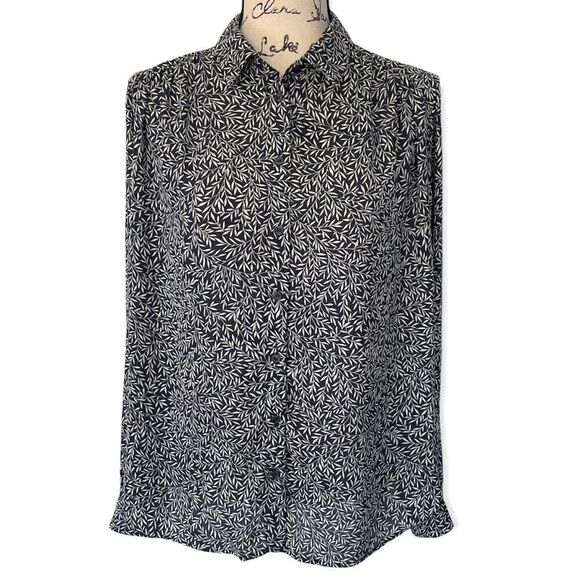 Morris & Co. x  H&M Leaf Pattern Blue Blouse, Size 12 - Picture 2 of 7